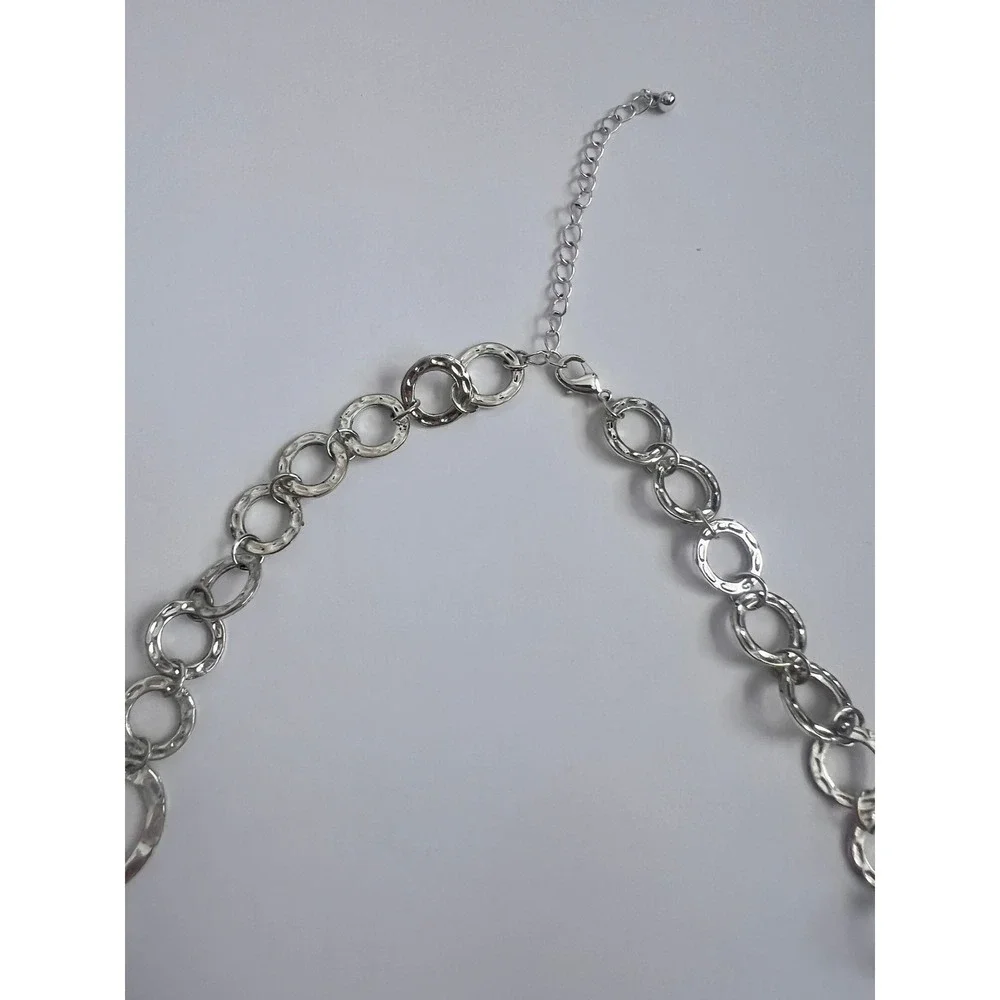 Two Necklaces & Bangle Lot‎ - Silver Tone Chain Link Statement Jewelry Set